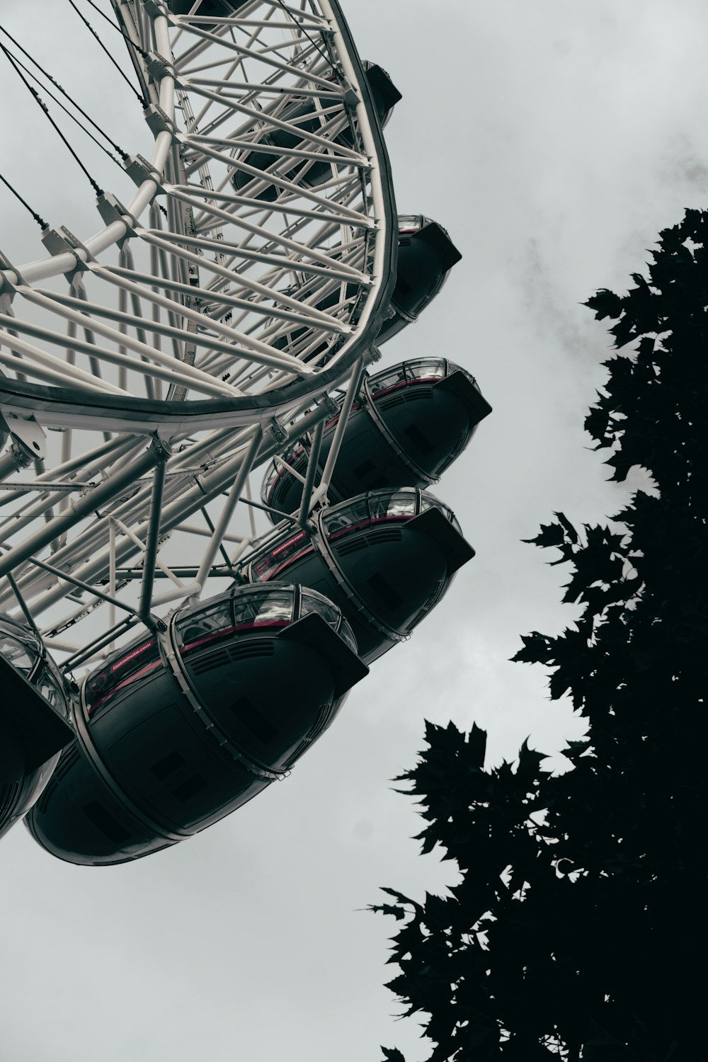 a ferris wheel with trees in the background