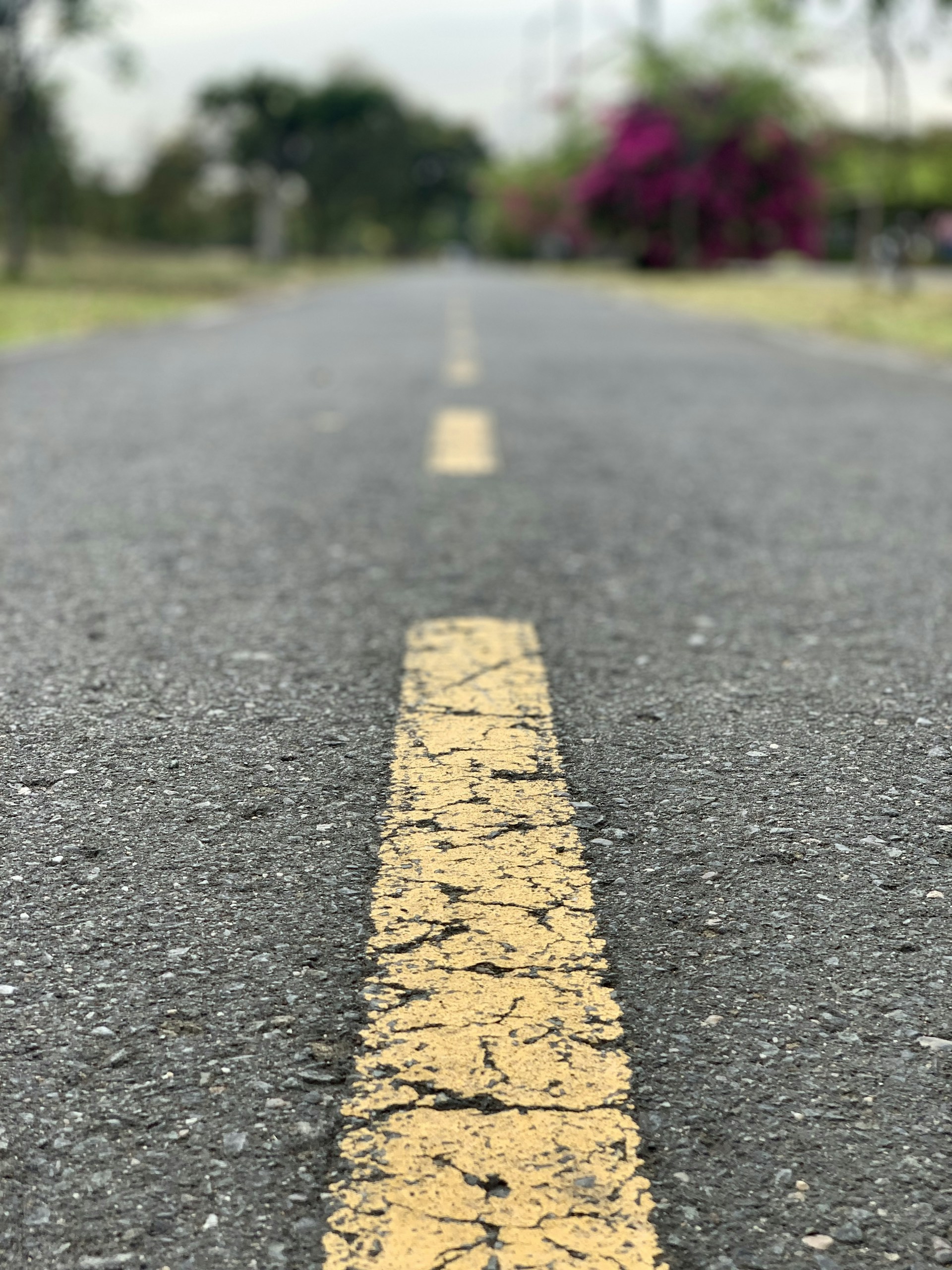 a road with a yellow line