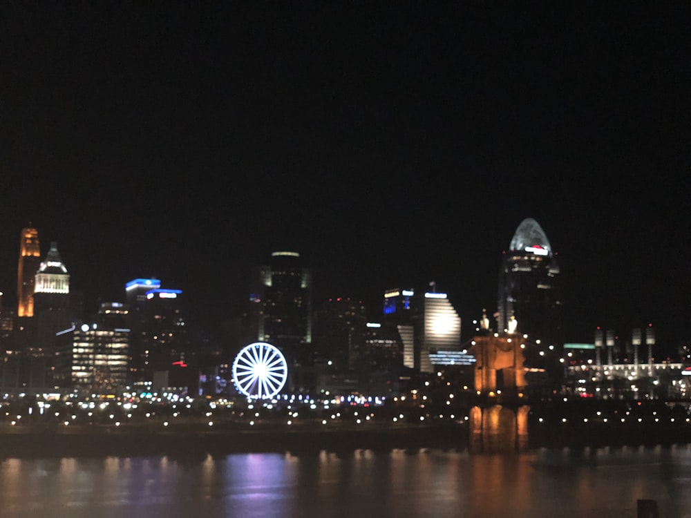 a city skyline at night