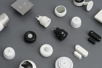 A cozy home setting with smart technology devices, pet accessories, and eco-friendly products arranged invitingly.