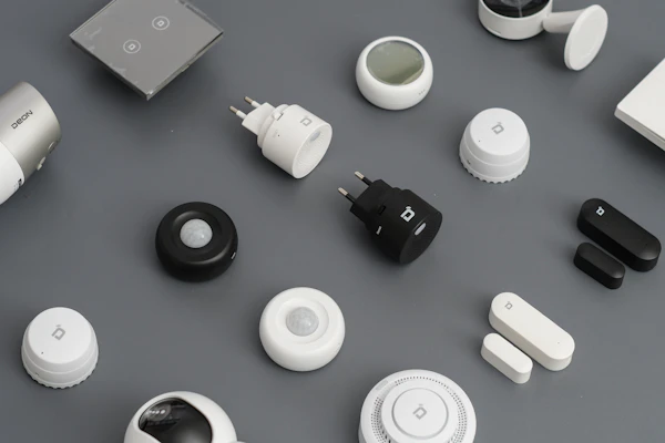 Modern smart home living room with connected devices and warm lighting