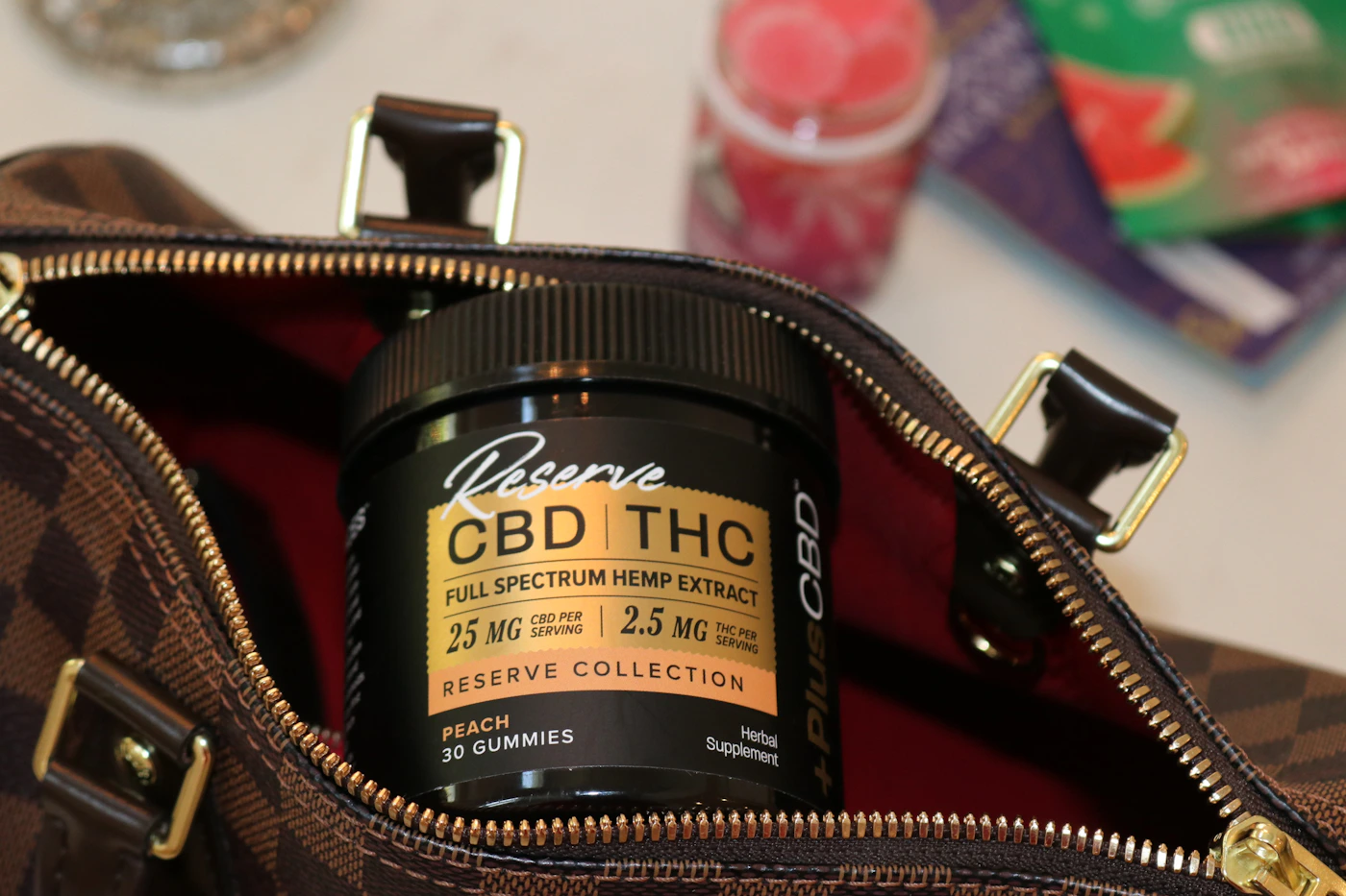 CBD and THC product in branded packaging