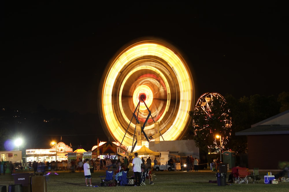 a ferris wheel at night