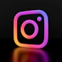 A glowing gradient camera icon with rounded corners against a black background