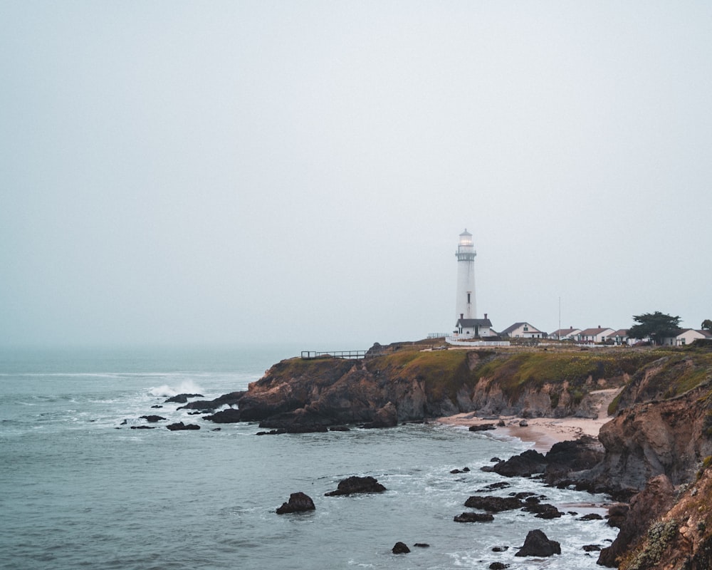 a lighthouse on a rocky coast