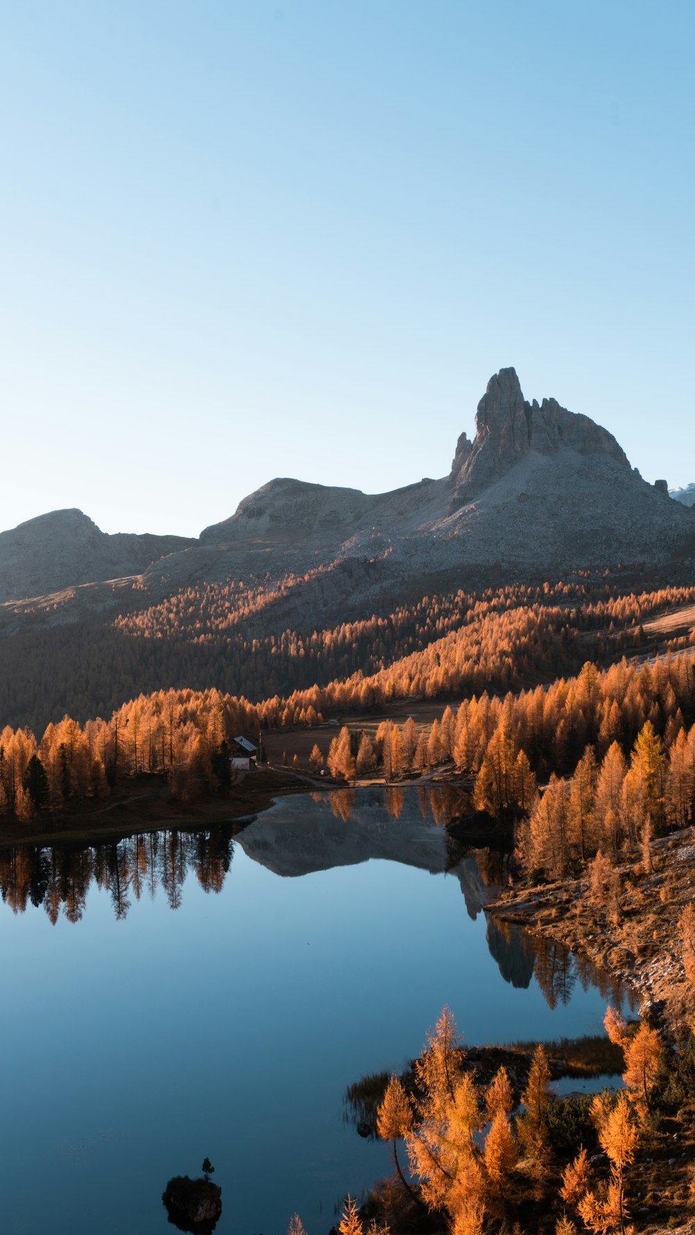 a lake surrounded by trees and mountains