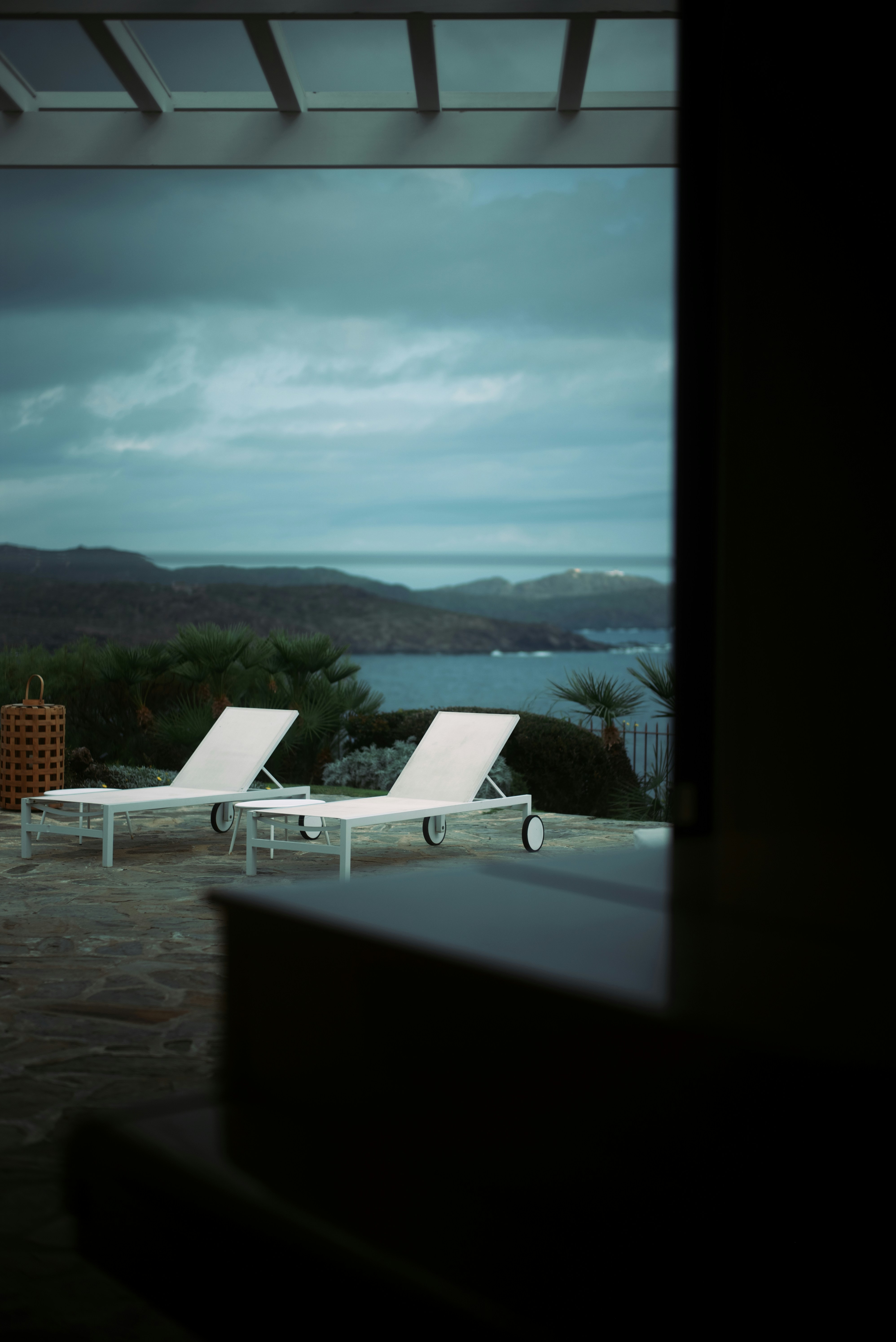 a view of a lake from a window