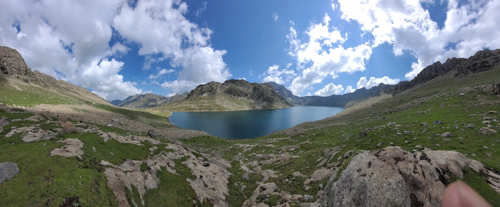 a lake surrounded by mountains