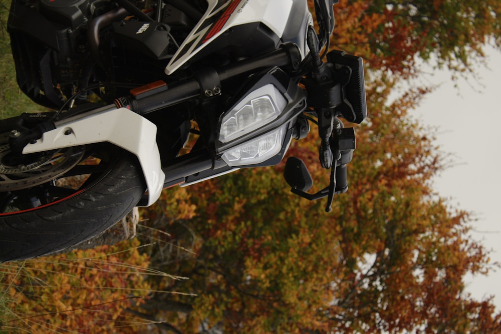 a motorcycle parked in a field