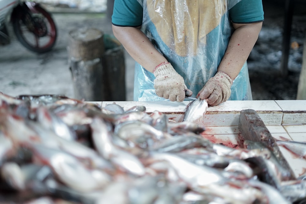 a person holding a fish