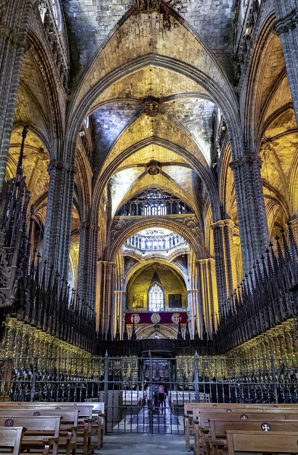 a large cathedral with many benches