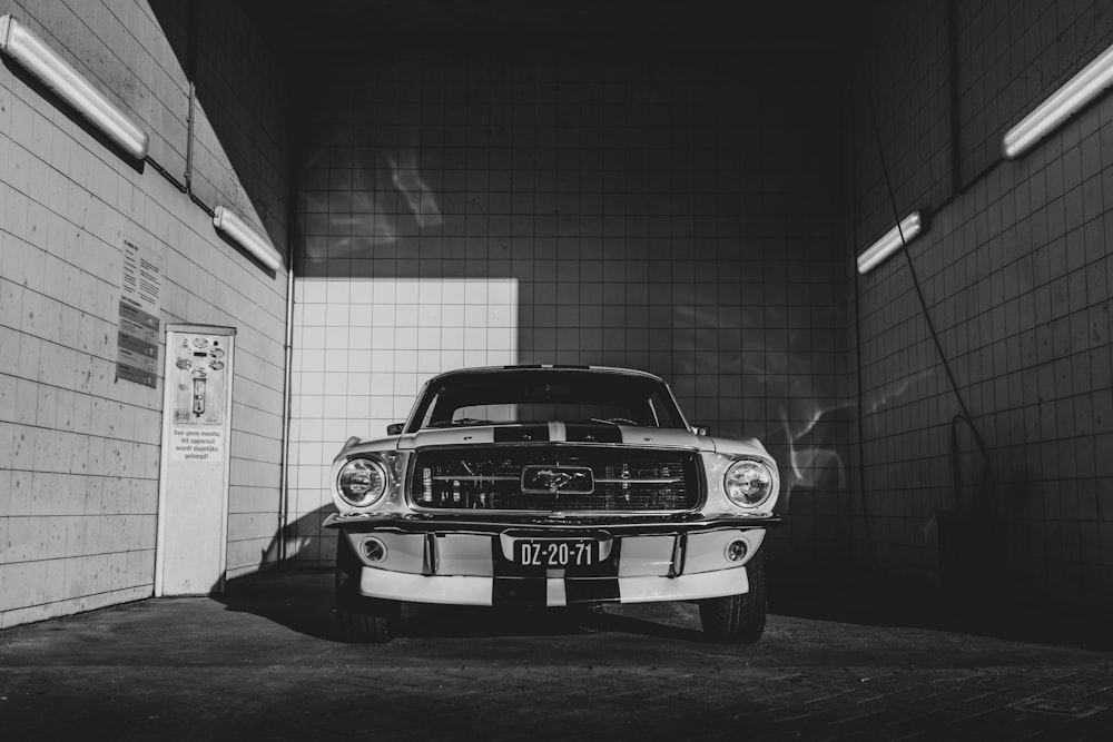 a car parked in a garage