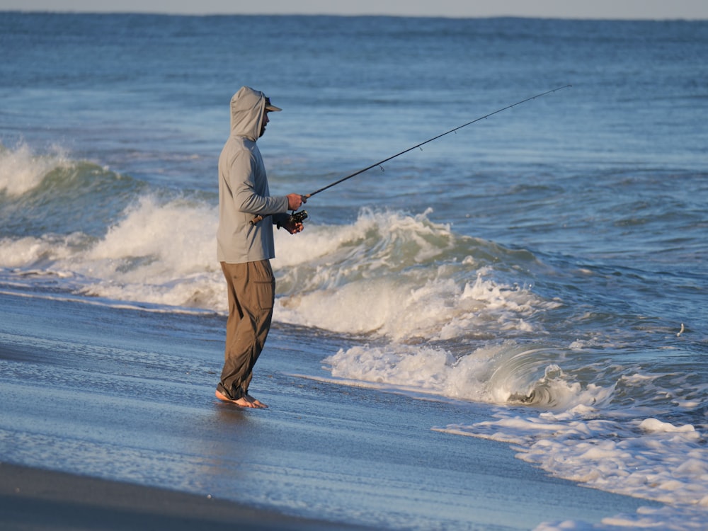 a man fishing on the beach