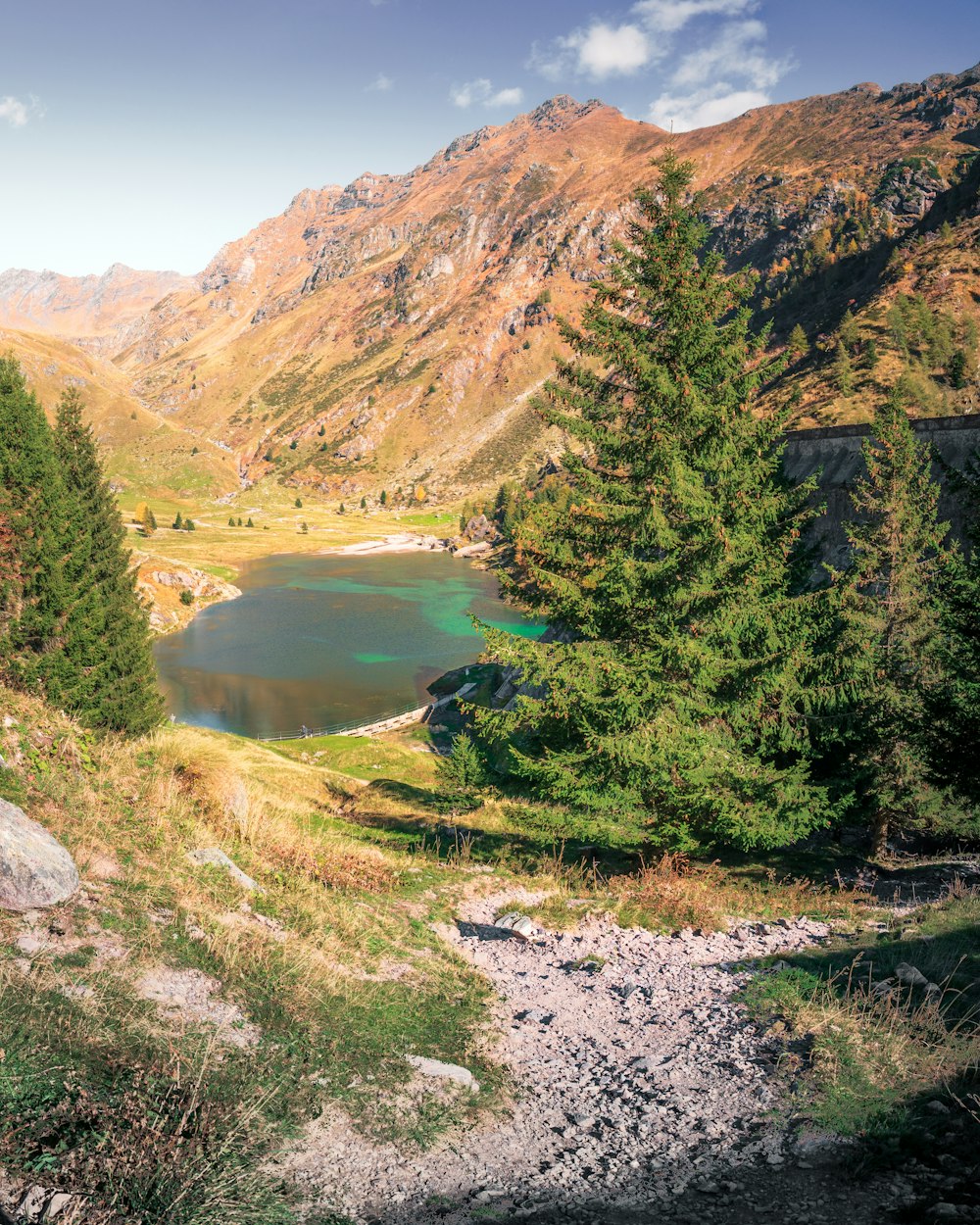 a lake in a valley between mountains