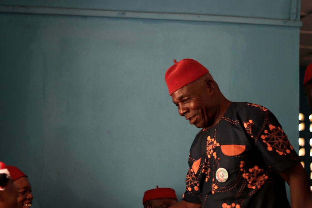 a person wearing a red hat