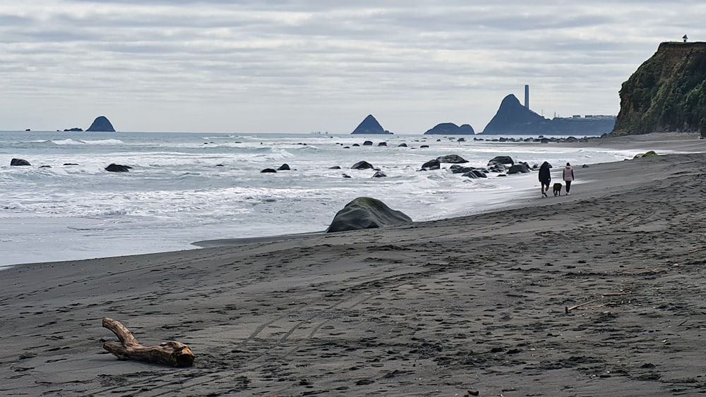 um grupo de pessoas andando em uma praia