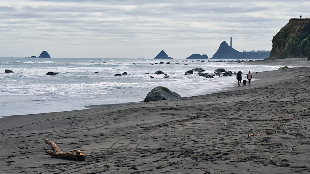 un groupe de personnes marchant sur une plage