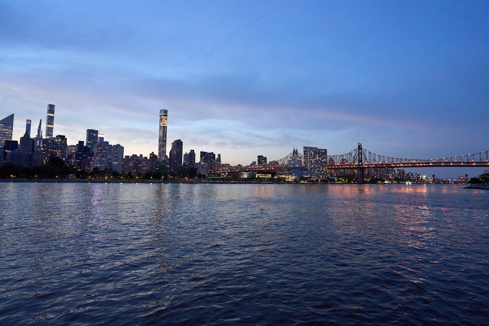 a body of water with a city in the background