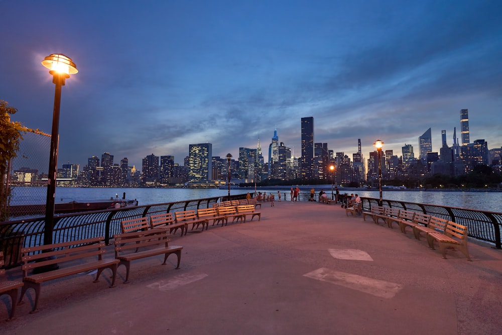 a city skyline at night