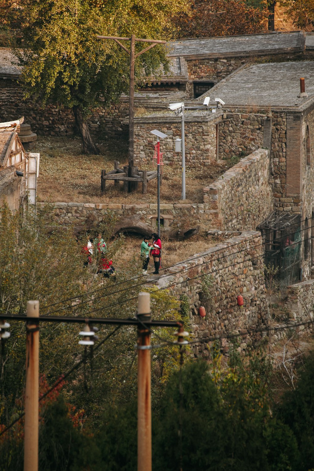 a group of people on a bridge