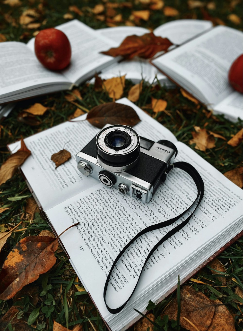 a camera on a book