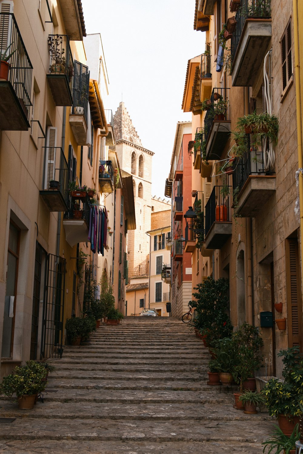 a stone staircase between buildings