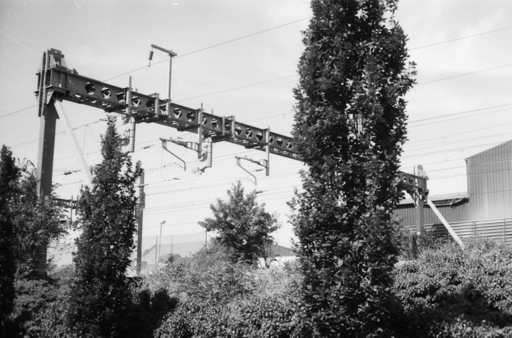 a train going over a power line