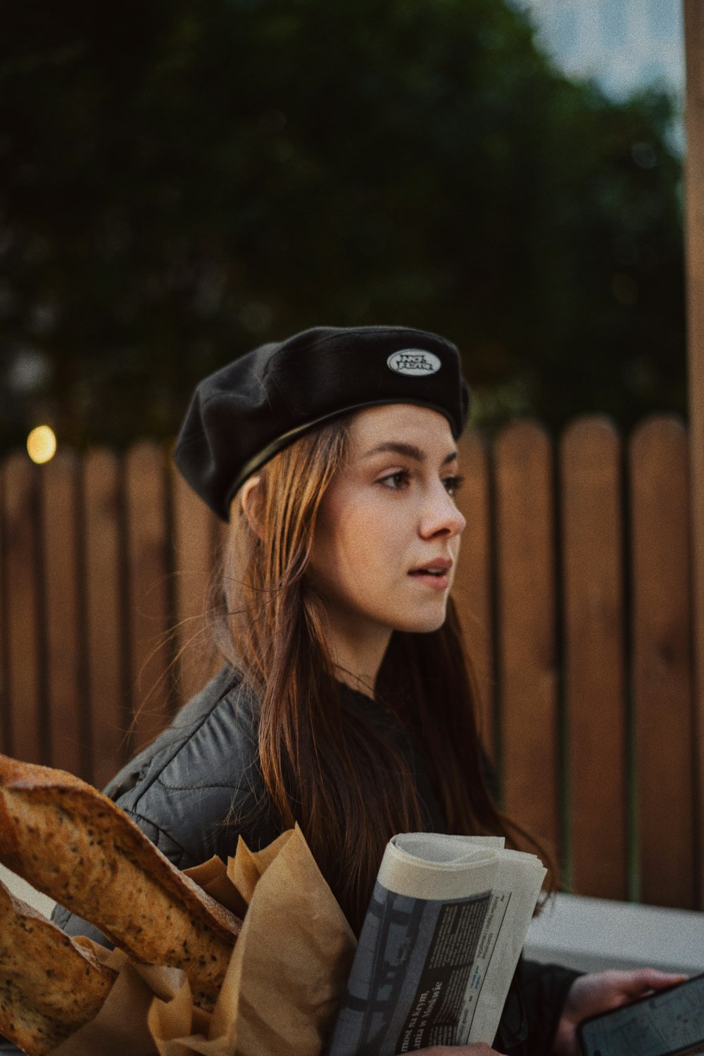 a woman sitting outside