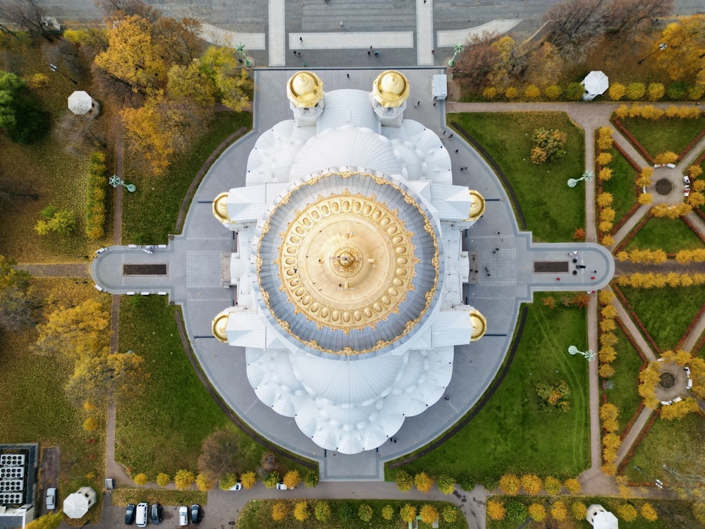 a large circular structure with a gold circle in the middle