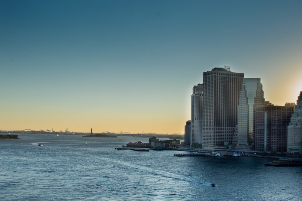 a body of water with buildings along it