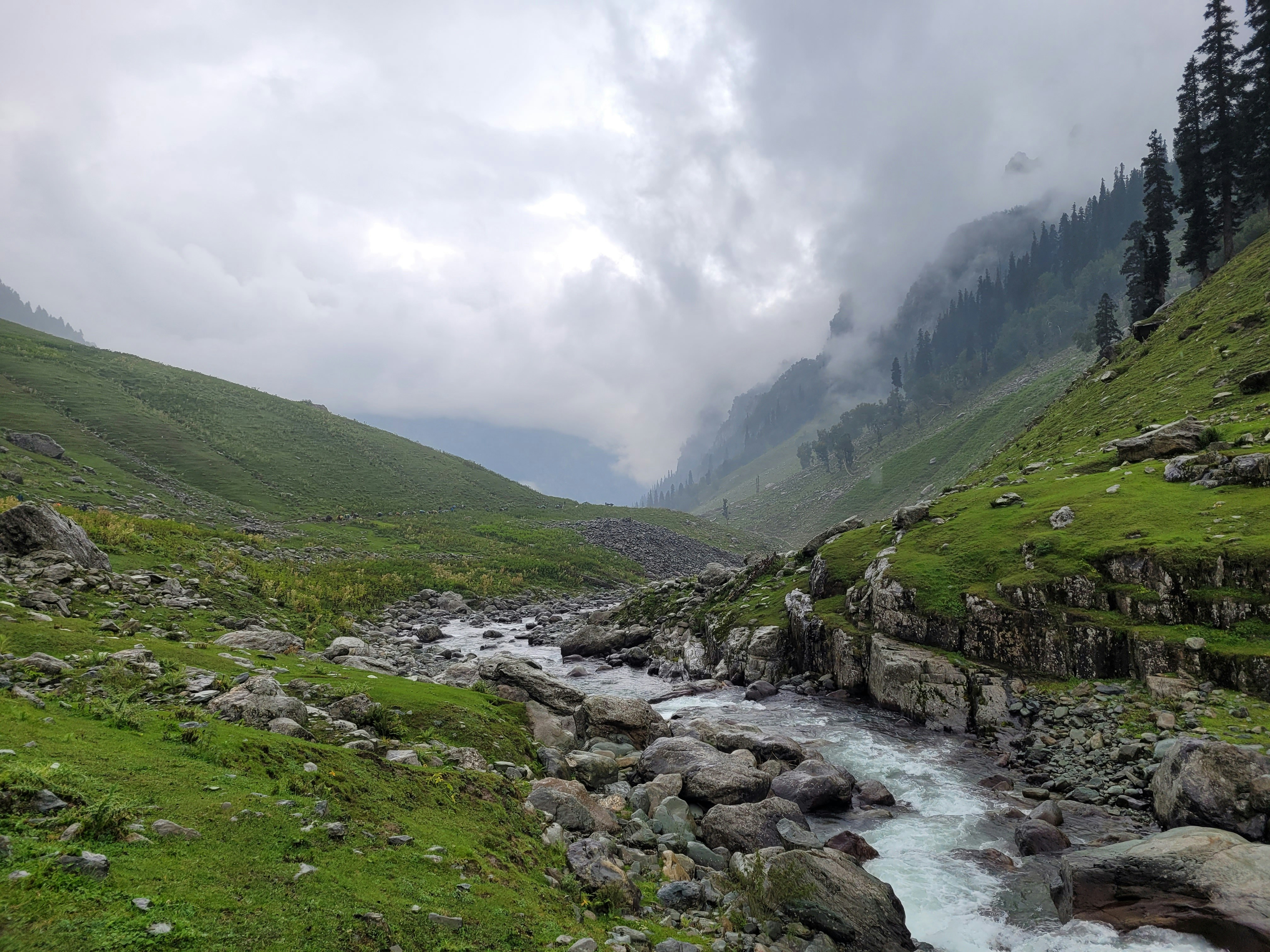 a river running through a valley, 