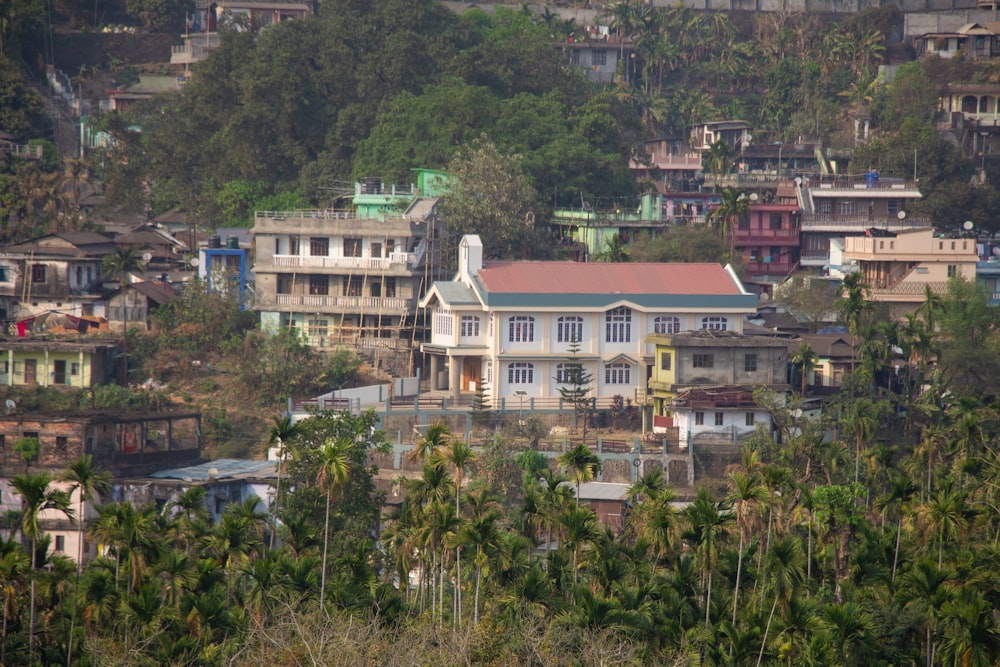 a group of houses in a wooded area