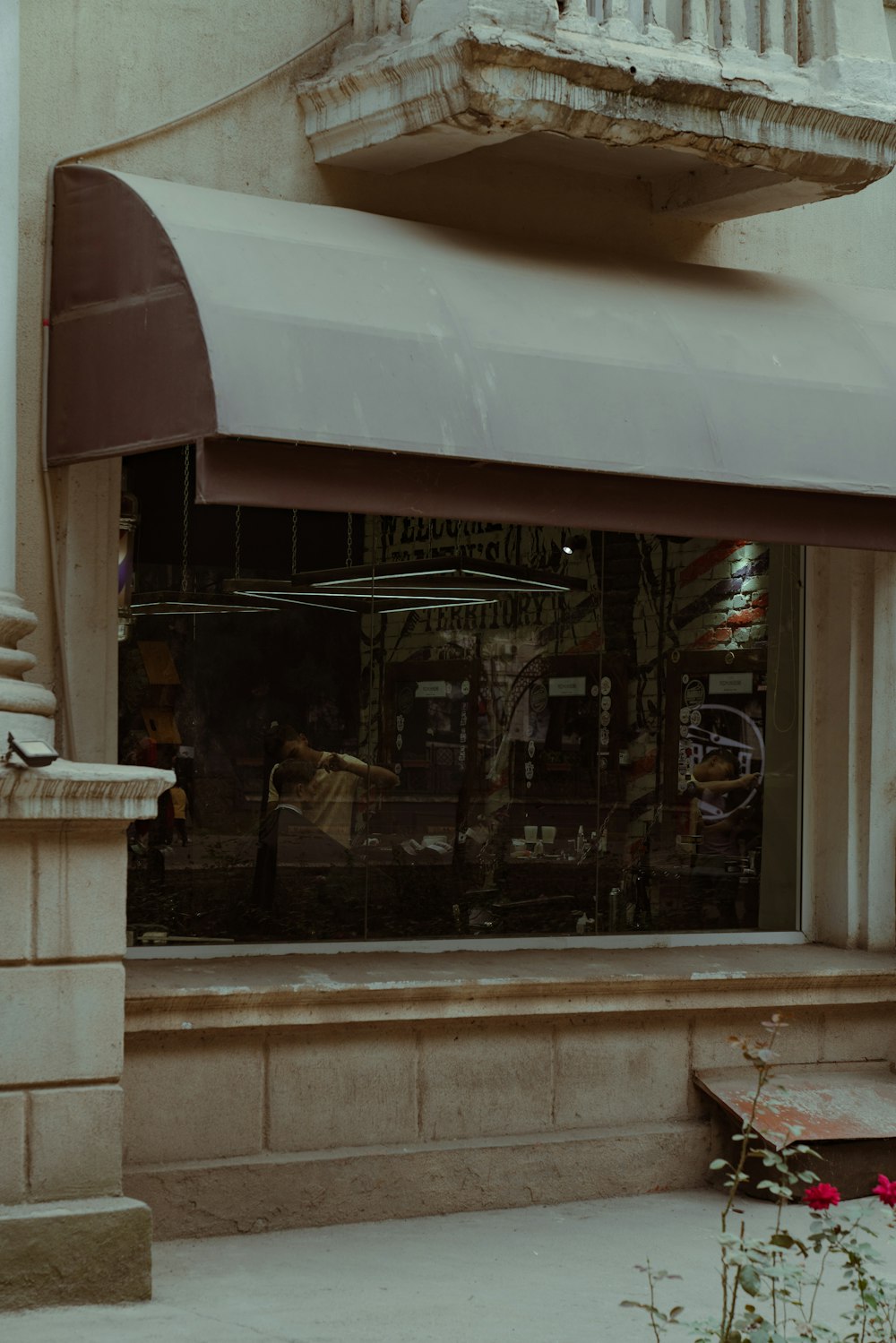 a window with a horse outside