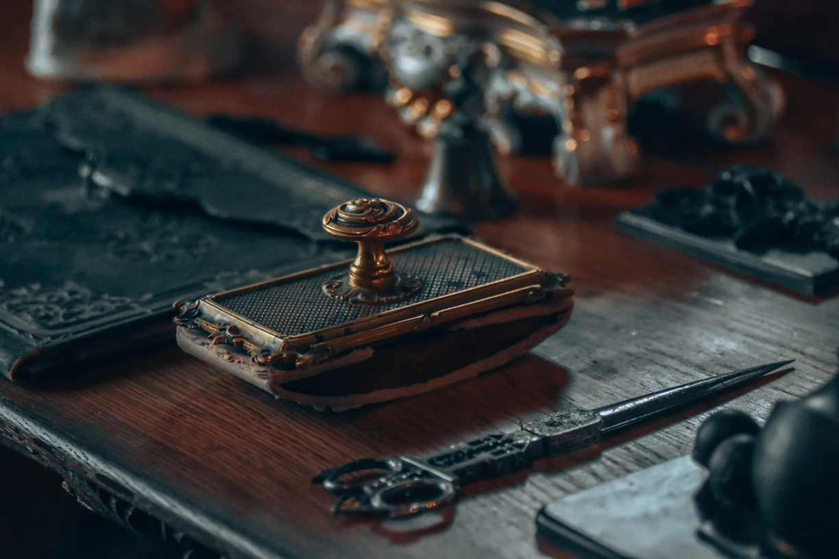 a close-up of a gavel and a book