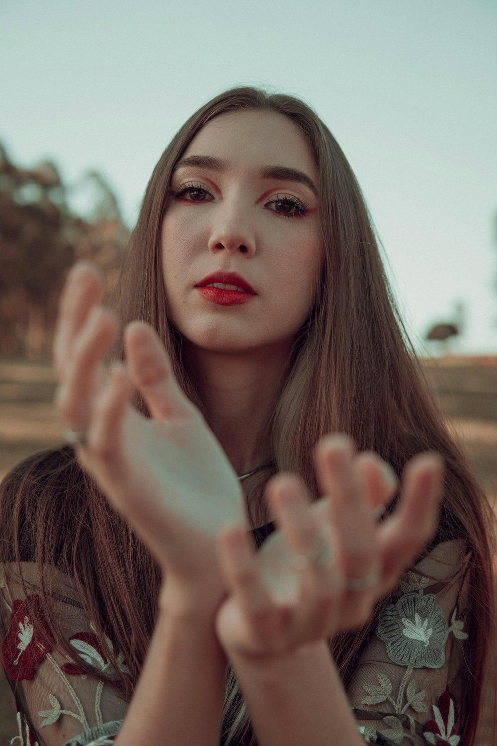 a woman with long hair