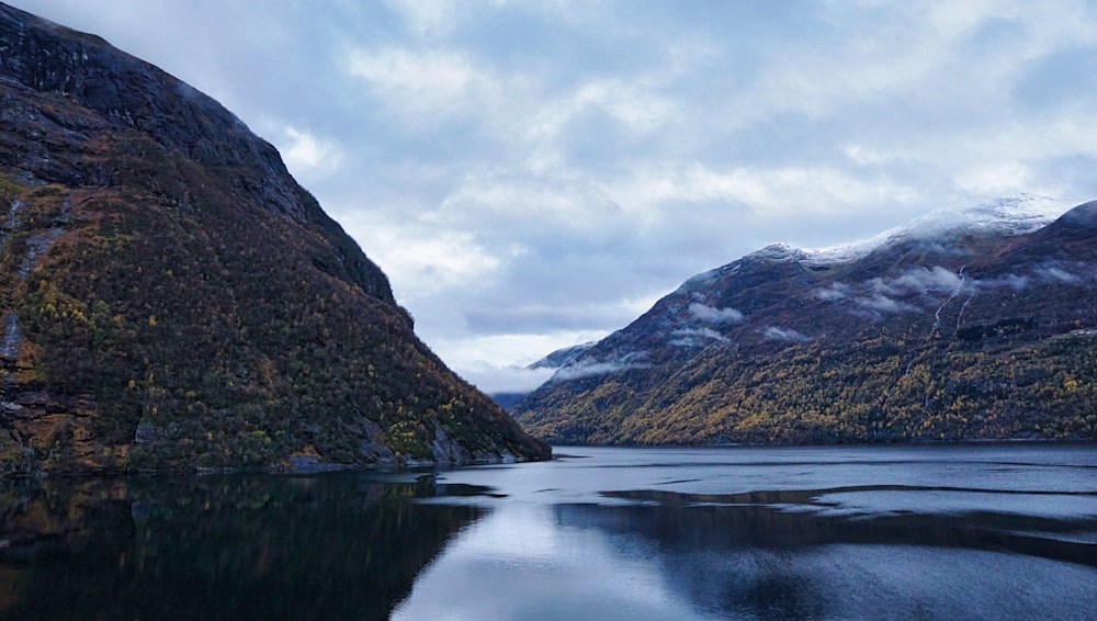 a lake with mountains in the background