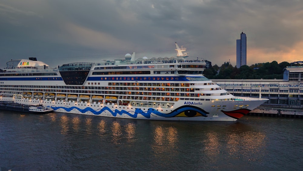 a large cruise ship docked