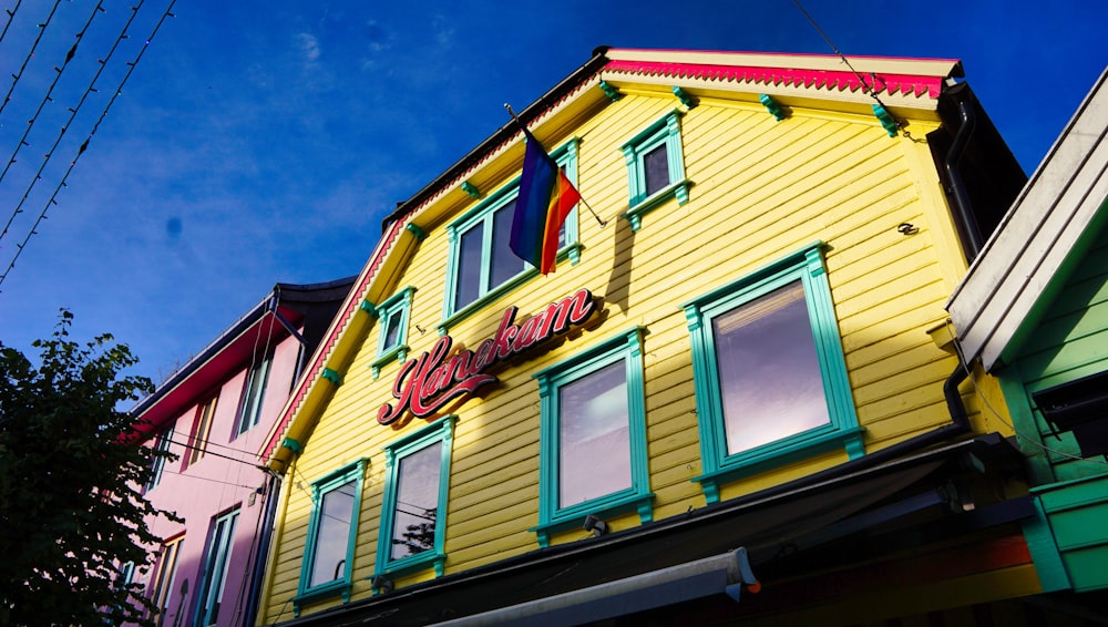 a building with a flag on the roof