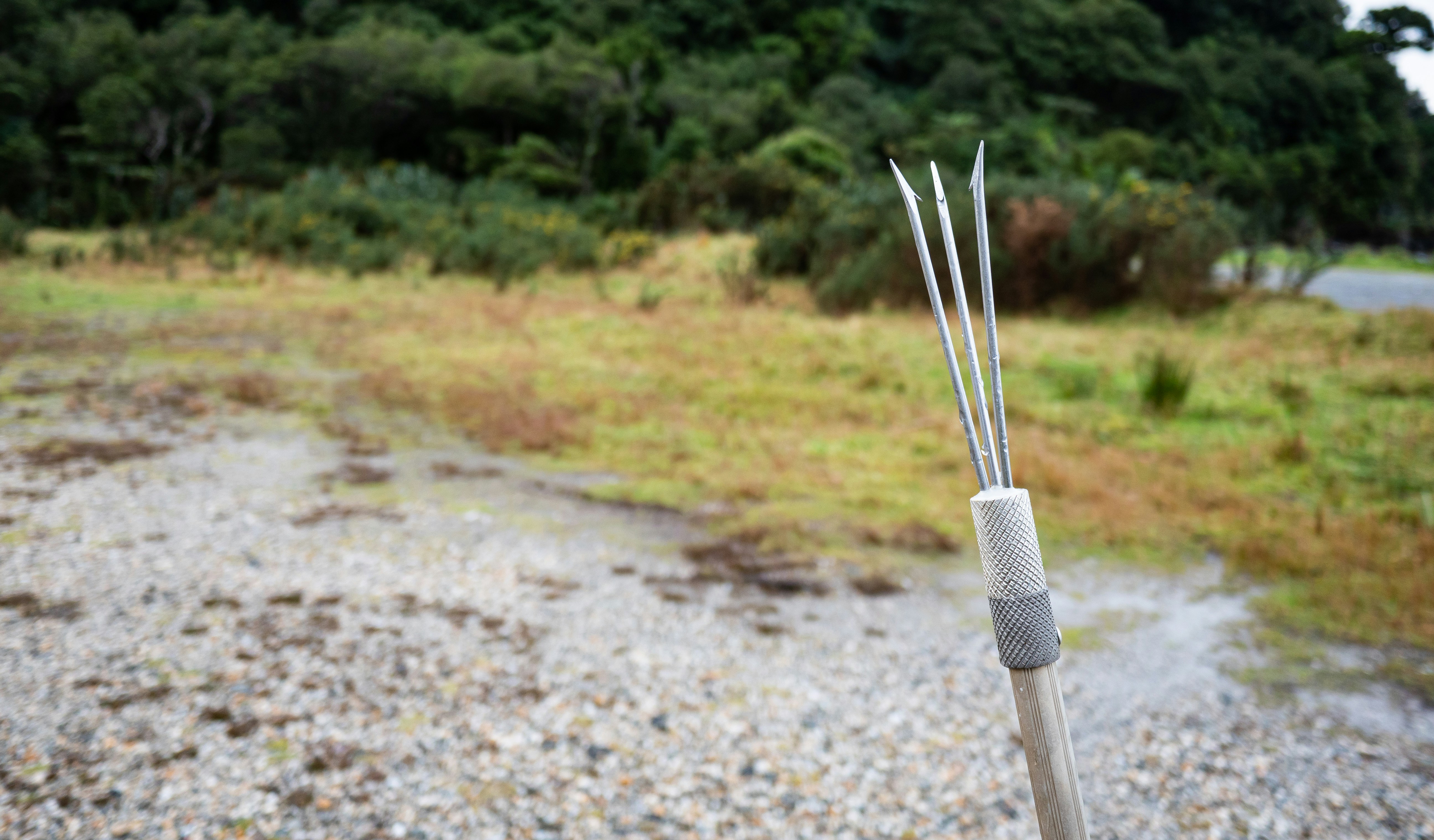 a fork on a gravel road