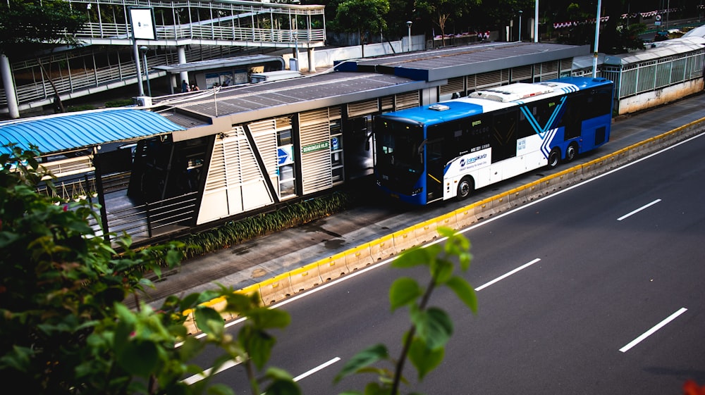 a bus is parked at a bus stop