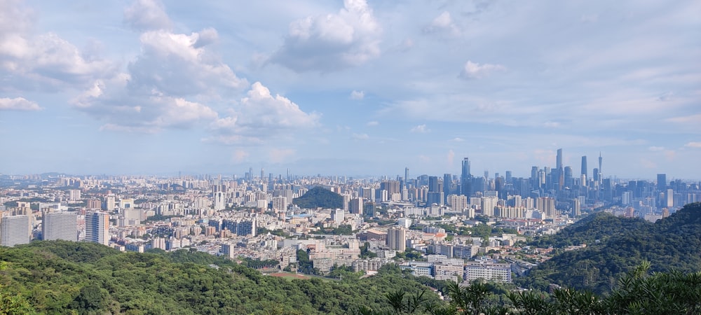 Una città con alberi e una collina