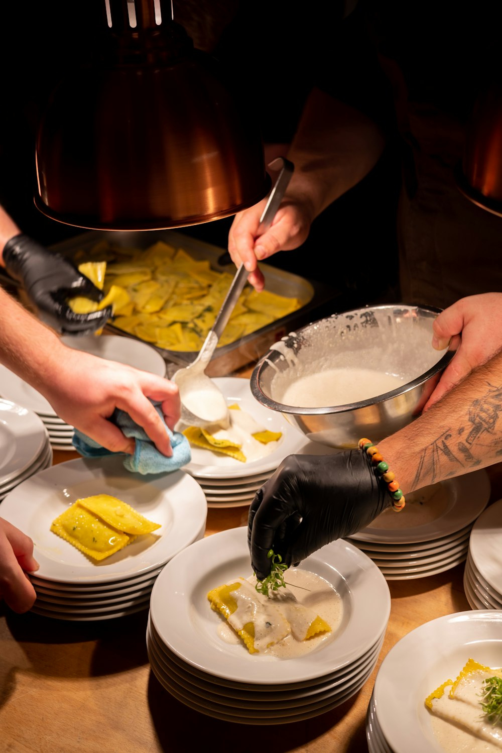 a person preparing food on a table