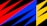 A graphic design composed of sharp, geometric shapes in vivid colors. Red, blue, and yellow triangles are layered over a black background, creating a dynamic and abstract pattern.