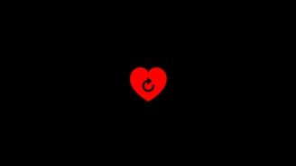 A centered red heart icon against a black background with a circular arrow symbol inside the heart.