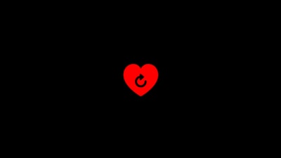 A centered red heart icon against a black background with a circular arrow symbol inside the heart.