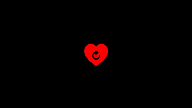 A centered red heart icon against a black background with a circular arrow symbol inside the heart.