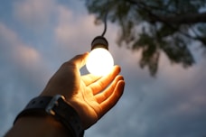 a hand holding a light bulb