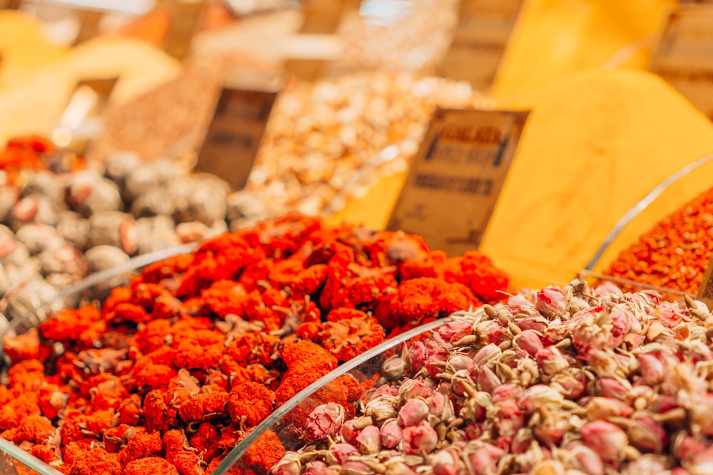 a close-up of a variety of spices