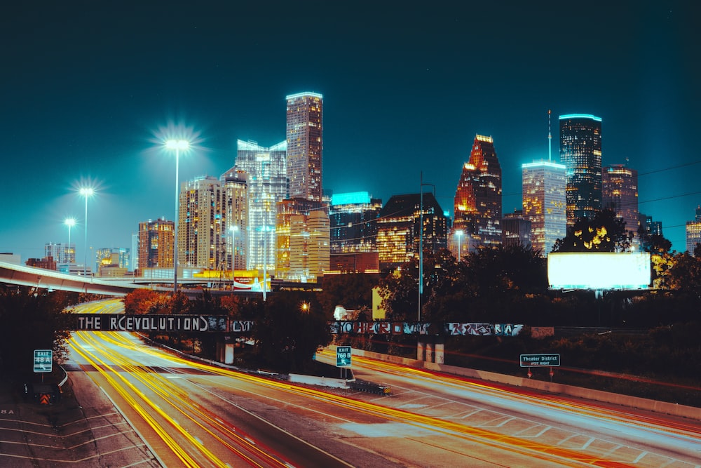 a city skyline at night