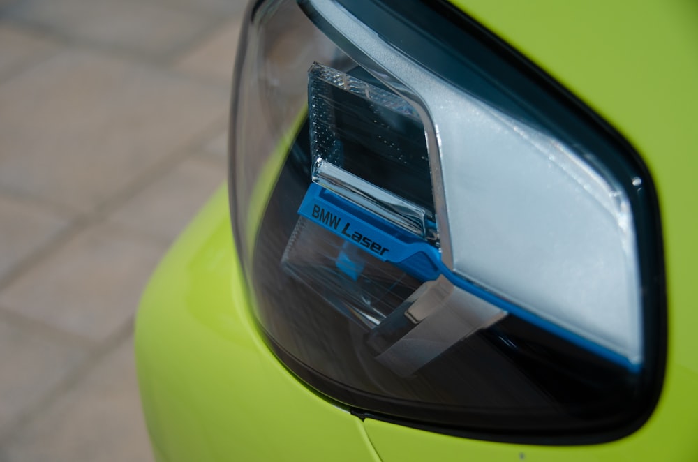 a close up of a car's side mirror